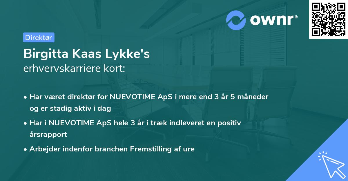 Birgitta Kaas Lykke's erhvervskarriere kort