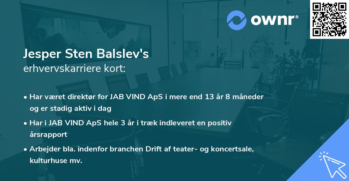 Jesper Sten Balslev's erhvervskarriere kort