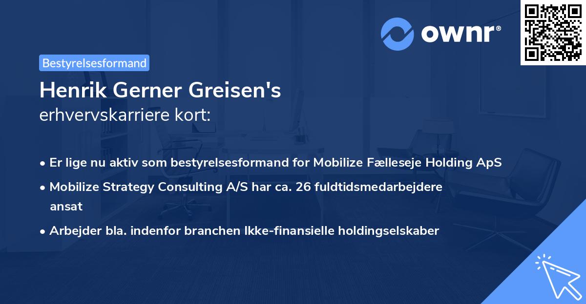 Henrik Gerner Greisen's erhvervskarriere kort