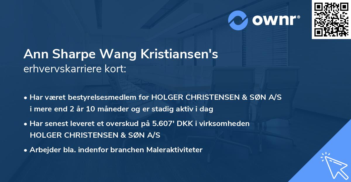 Ann Sharpe Wang Kristiansen's erhvervskarriere kort