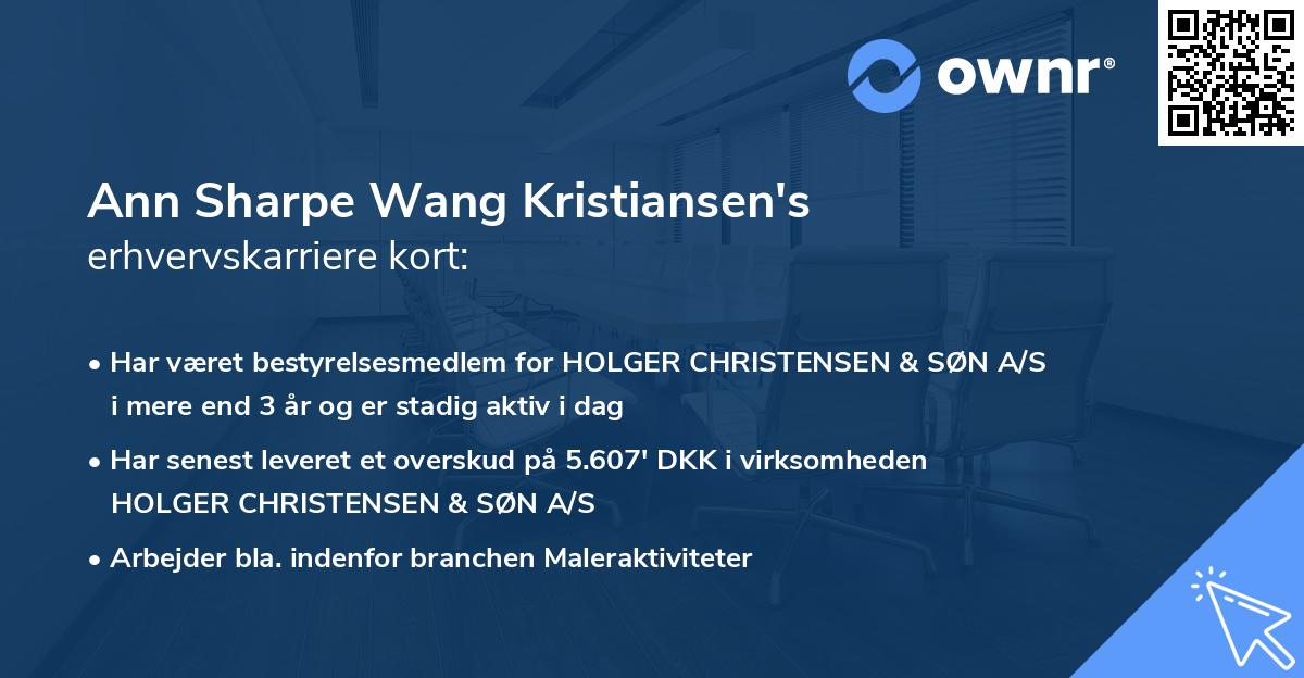 Ann Sharpe Wang Kristiansen's erhvervskarriere kort