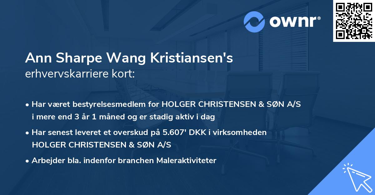 Ann Sharpe Wang Kristiansen's erhvervskarriere kort