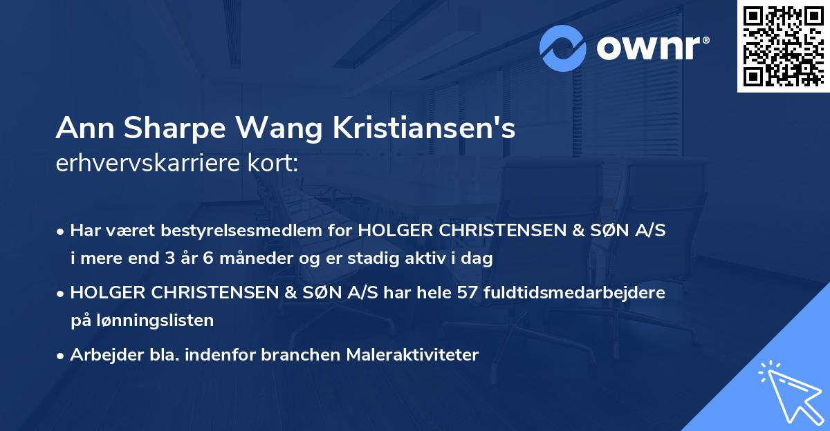 Ann Sharpe Wang Kristiansen's erhvervskarriere kort