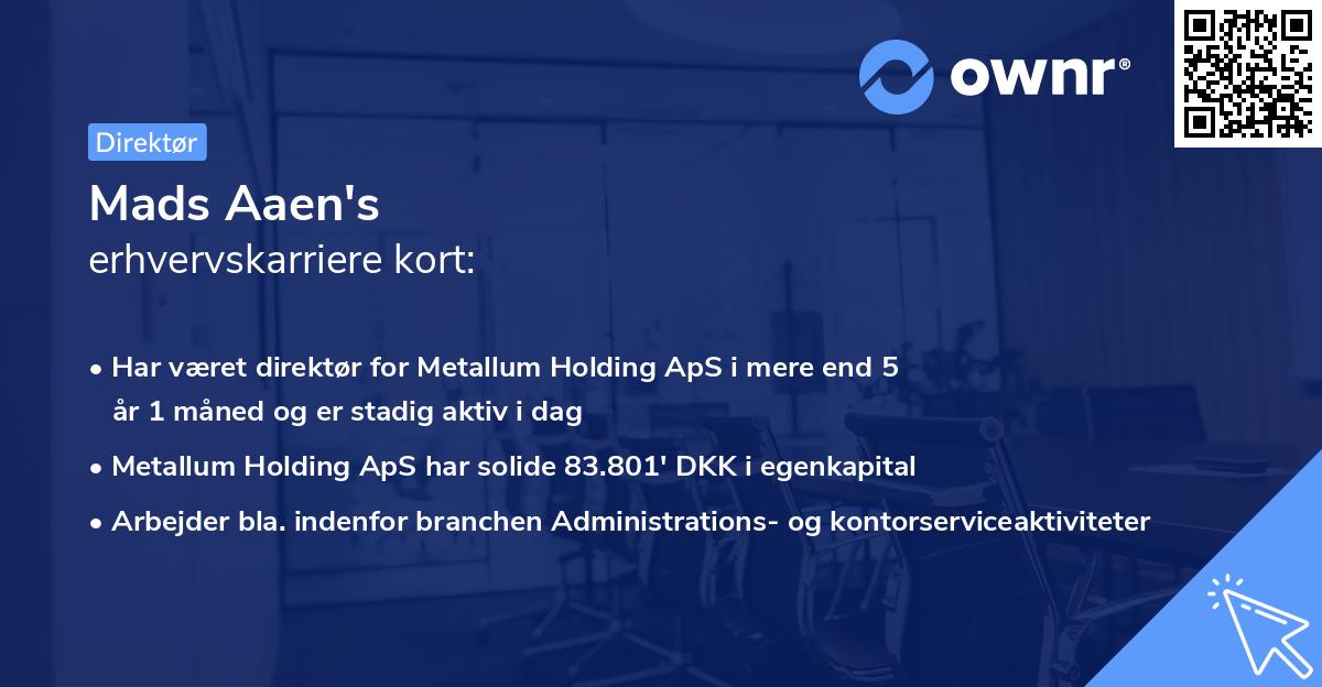 Mads Aaen's erhvervskarriere kort