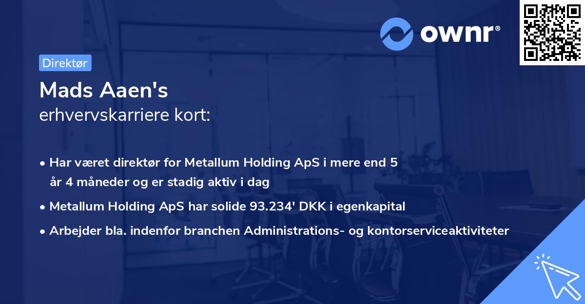 Mads Aaen's erhvervskarriere kort