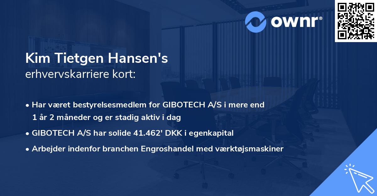 Kim Tietgen Hansen's erhvervskarriere kort