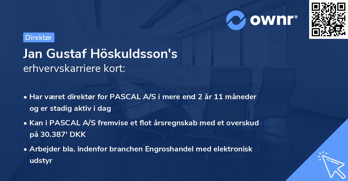 Jan Gustaf Höskuldsson's erhvervskarriere kort