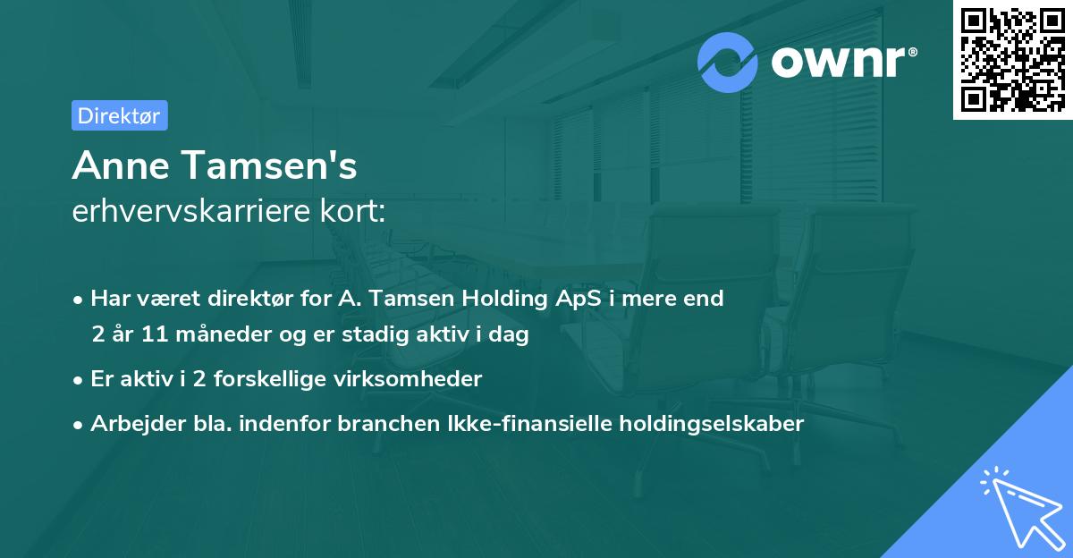 Anne Tamsen's erhvervskarriere kort