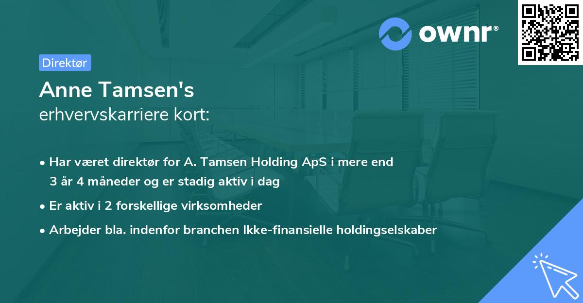 Anne Tamsen's erhvervskarriere kort