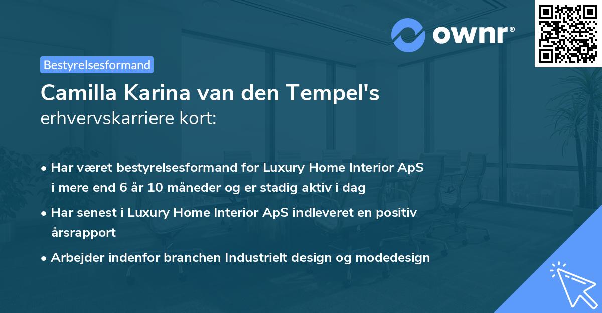 Camilla Karina van den Tempel's erhvervskarriere kort