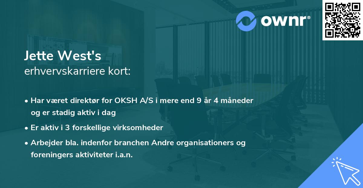Jette West's erhvervskarriere kort