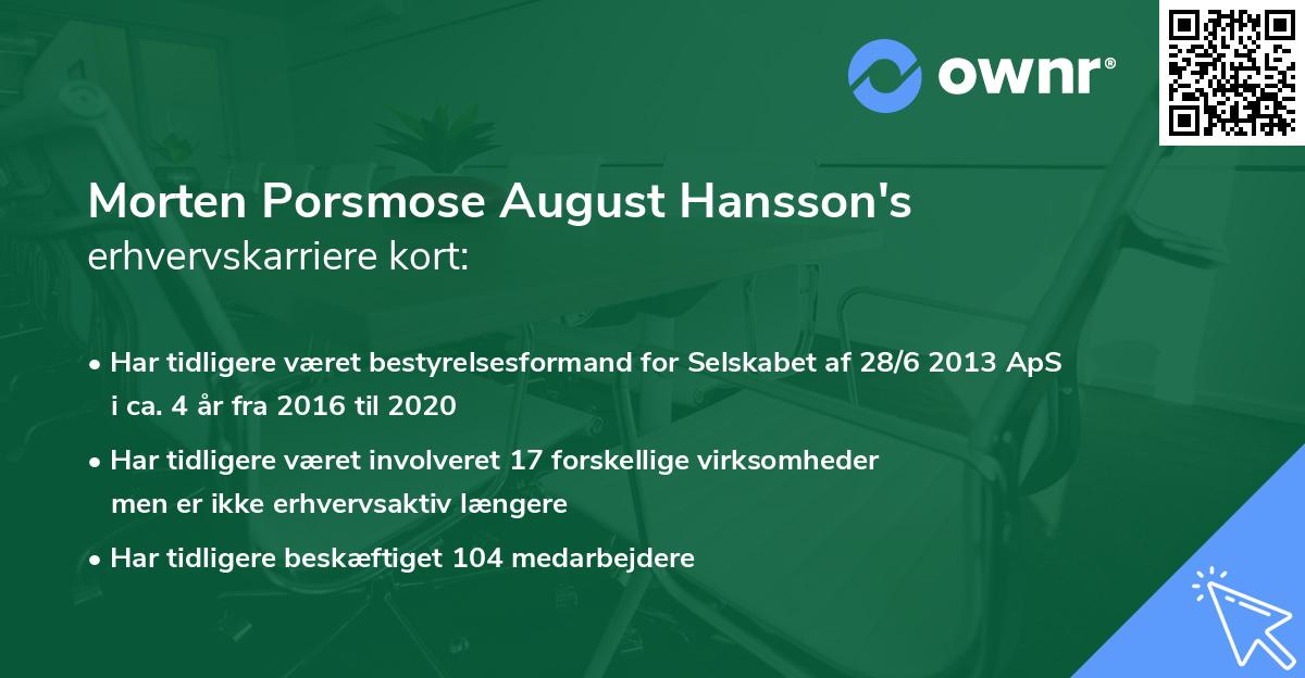 Morten Porsmose August Hansson's erhvervskarriere kort