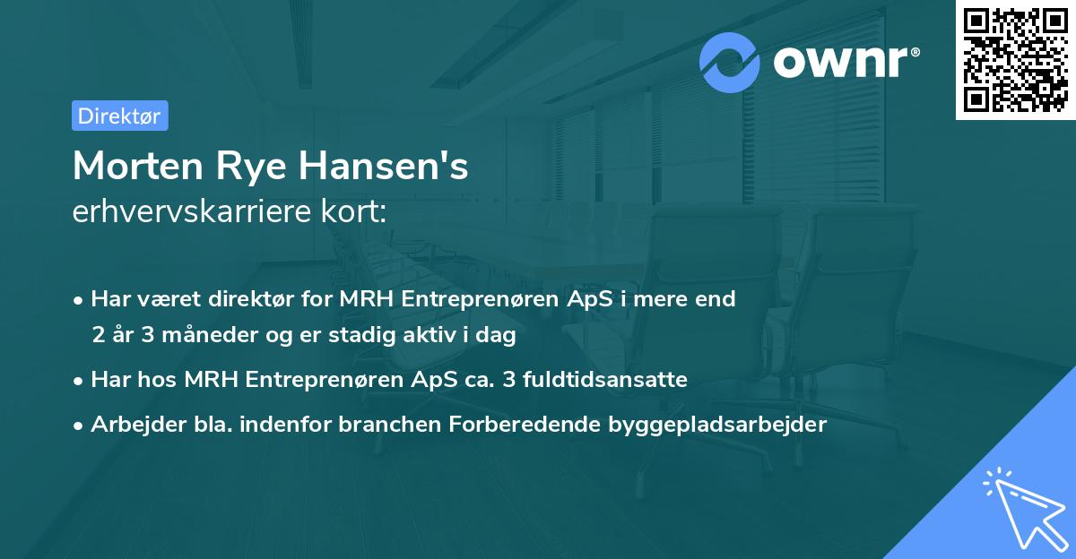 Morten Rye Hansen's erhvervskarriere kort
