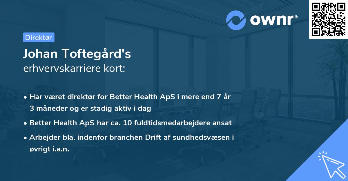 Johan Toftegård's erhvervskarriere kort