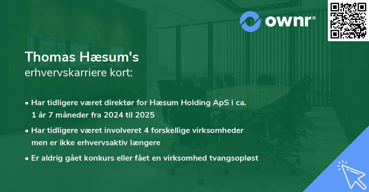 Thomas Hæsum's erhvervskarriere kort