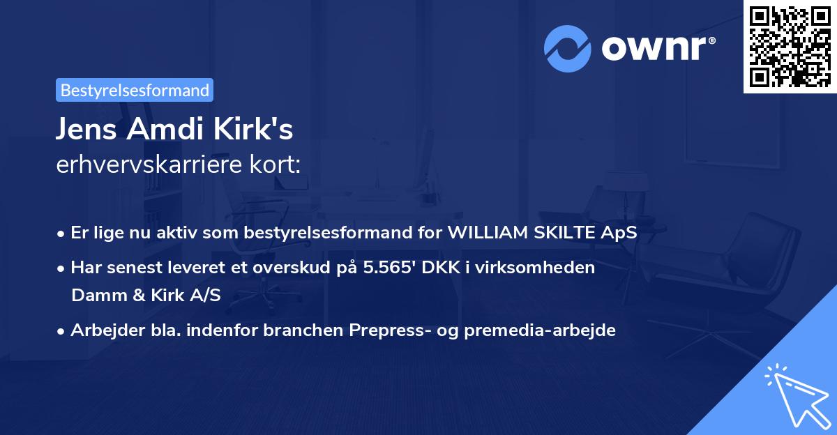 Jens Amdi Kirk's erhvervskarriere kort