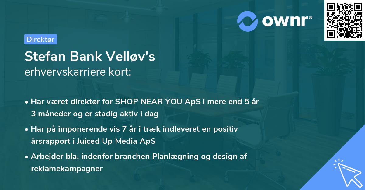 Stefan Bank Velløv's erhvervskarriere kort