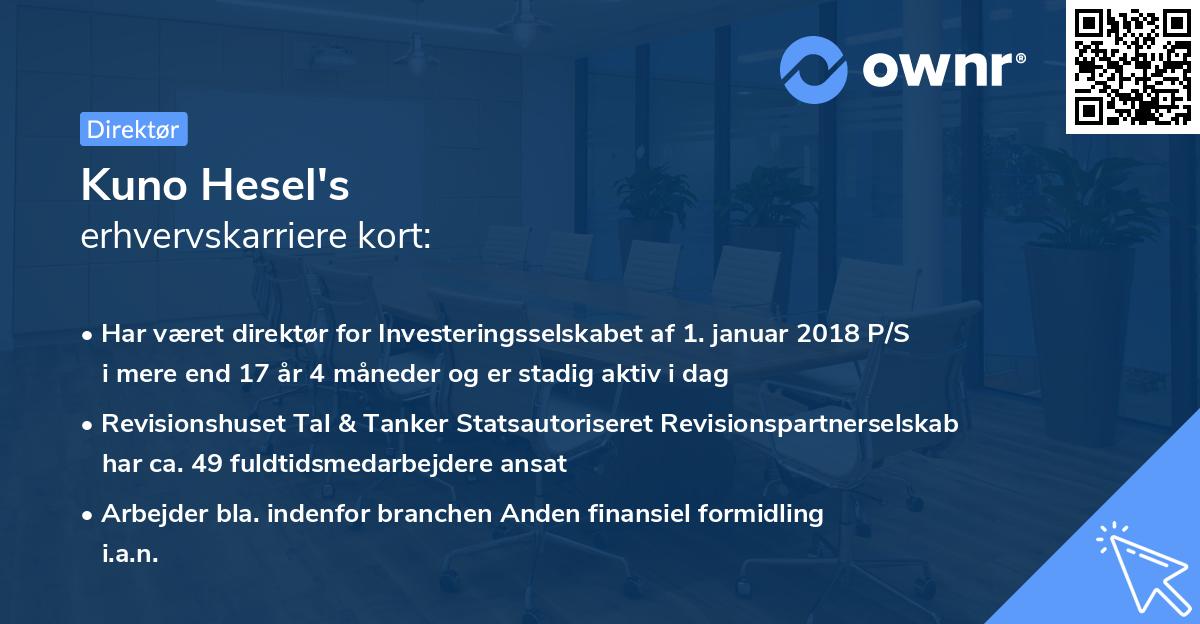 Kuno Hesel's erhvervskarriere kort