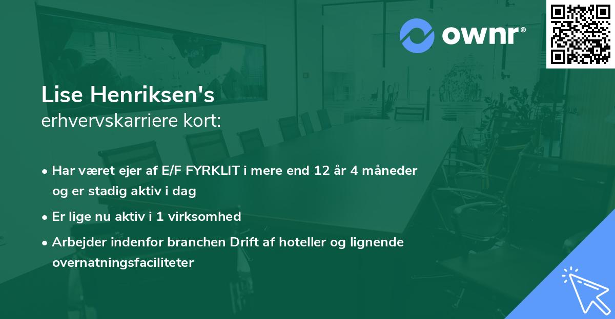 Lise Henriksen's erhvervskarriere kort