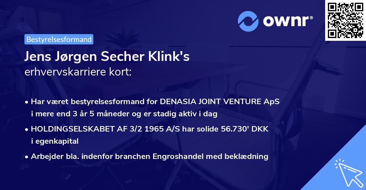 Jens Jørgen Secher Klink's erhvervskarriere kort