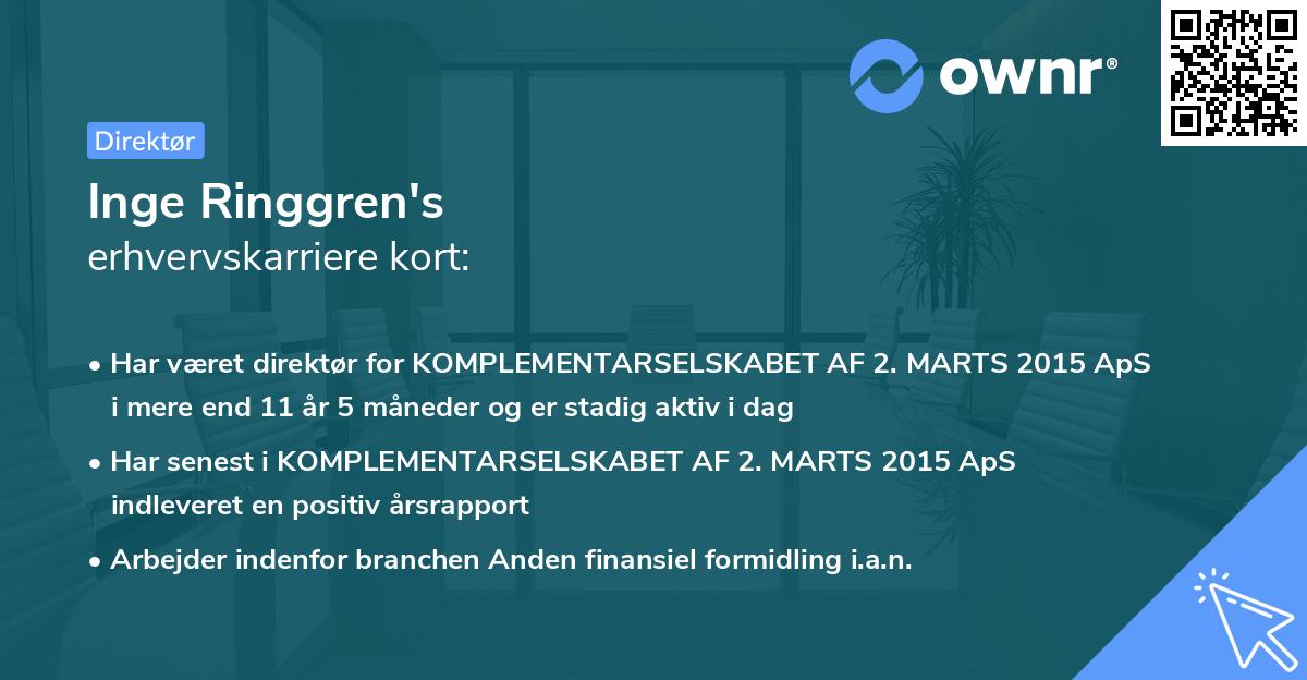 Inge Ringgren's erhvervskarriere kort