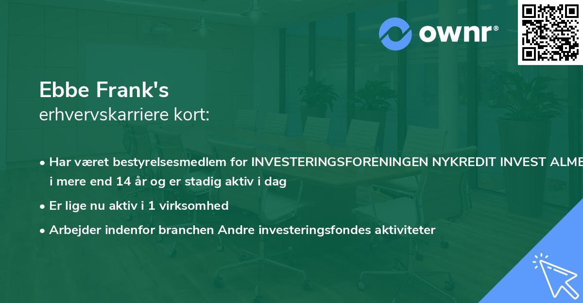 Ebbe Frank's erhvervskarriere kort
