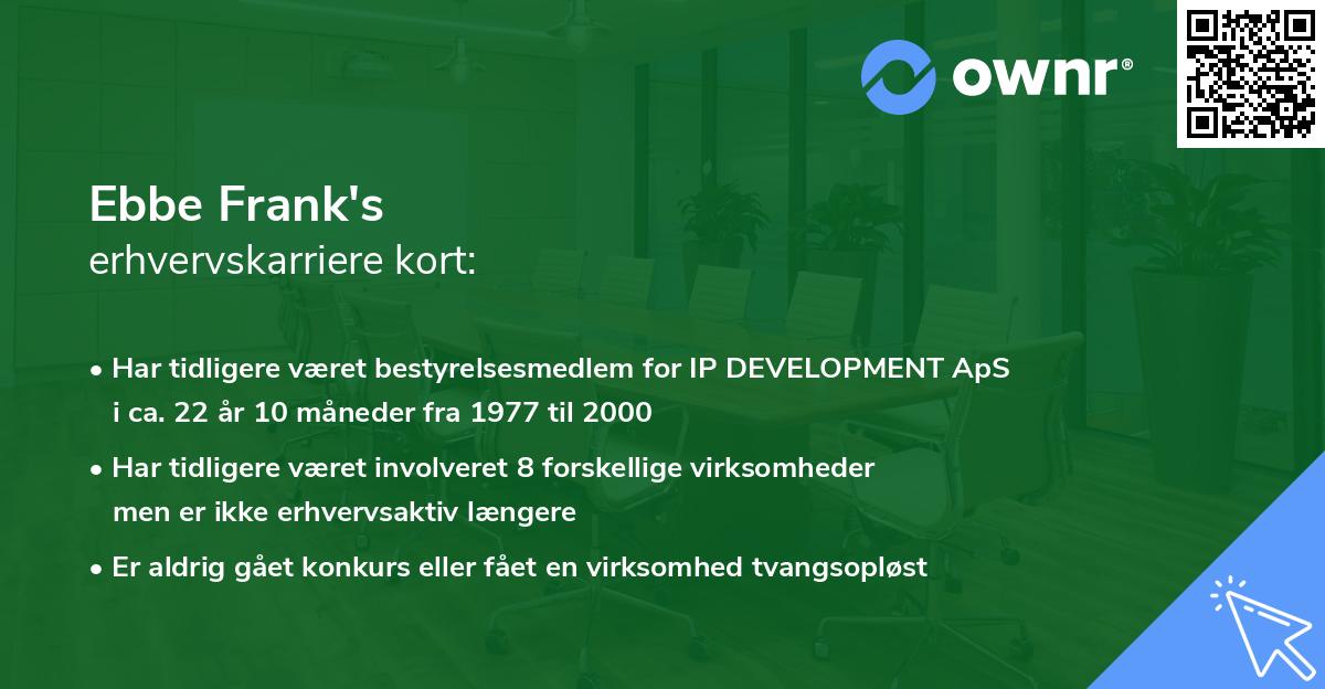 Ebbe Frank's erhvervskarriere kort