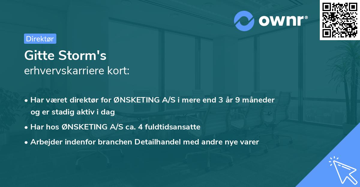 Gitte Storm's erhvervskarriere kort
