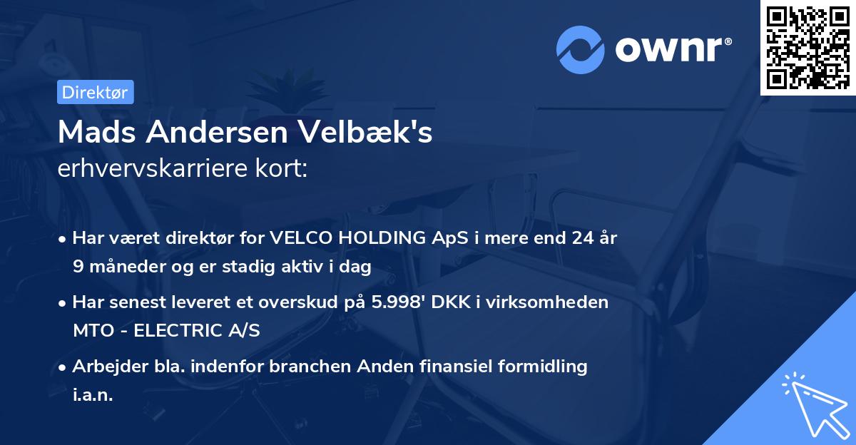 Mads Andersen Velbæk's erhvervskarriere kort