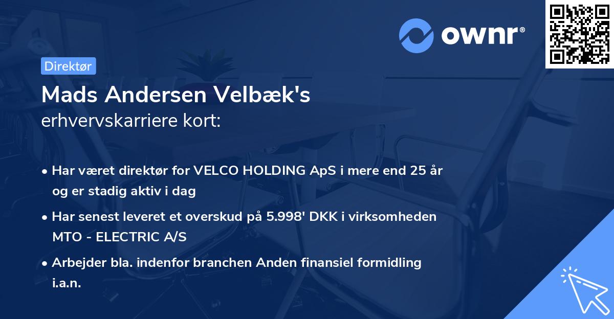 Mads Andersen Velbæk's erhvervskarriere kort