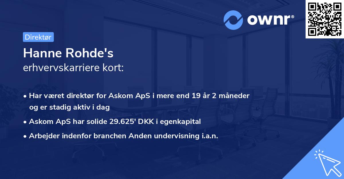 Hanne Rohde's erhvervskarriere kort