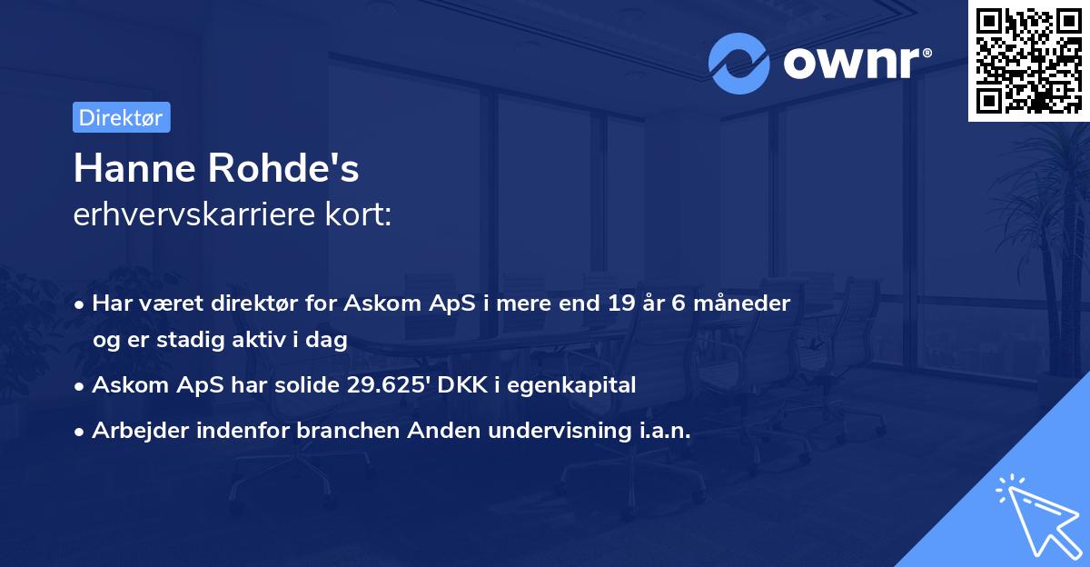Hanne Rohde's erhvervskarriere kort