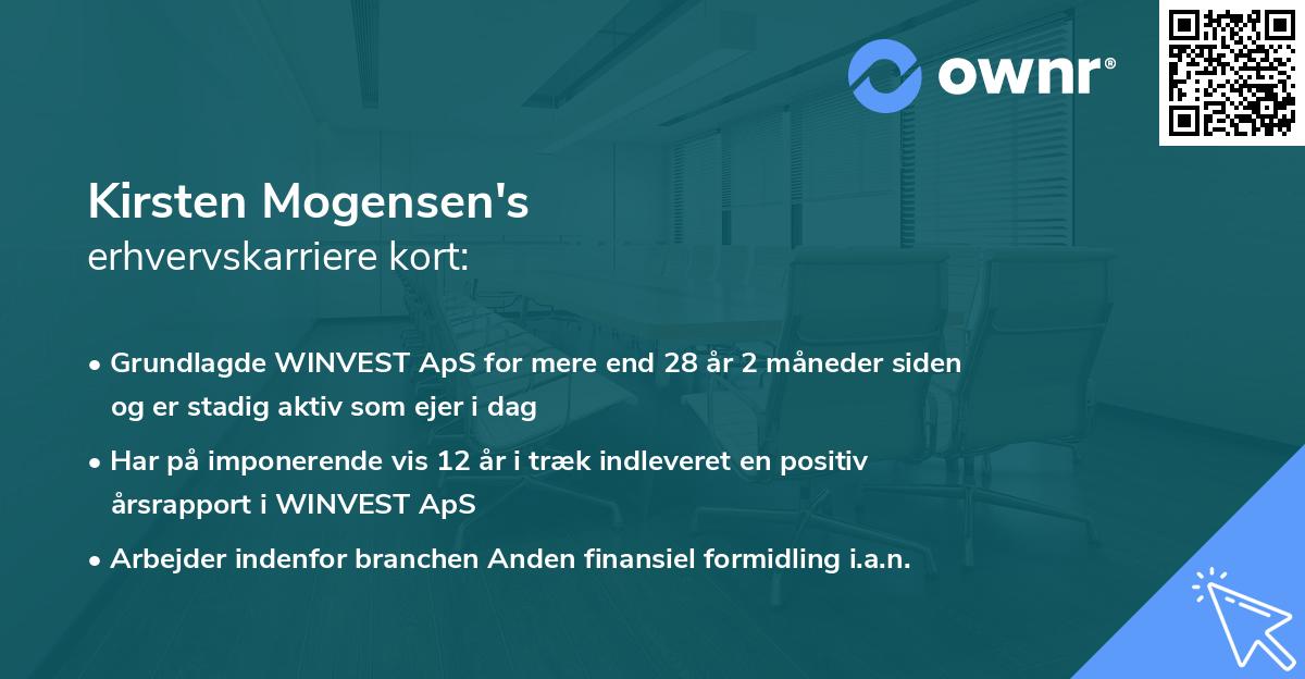 Kirsten Mogensen's erhvervskarriere kort