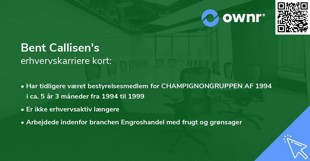 Bent Callisen's erhvervskarriere kort