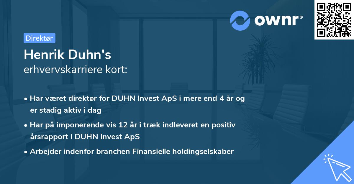 Henrik Duhn's erhvervskarriere kort