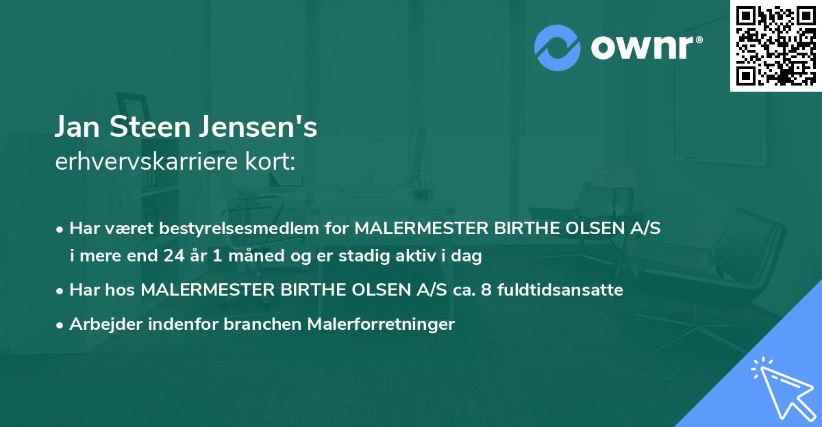 Jan Steen Jensen's erhvervskarriere kort