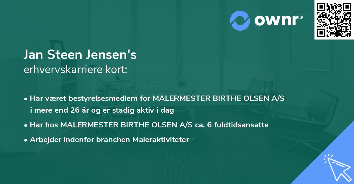 Jan Steen Jensen's erhvervskarriere kort