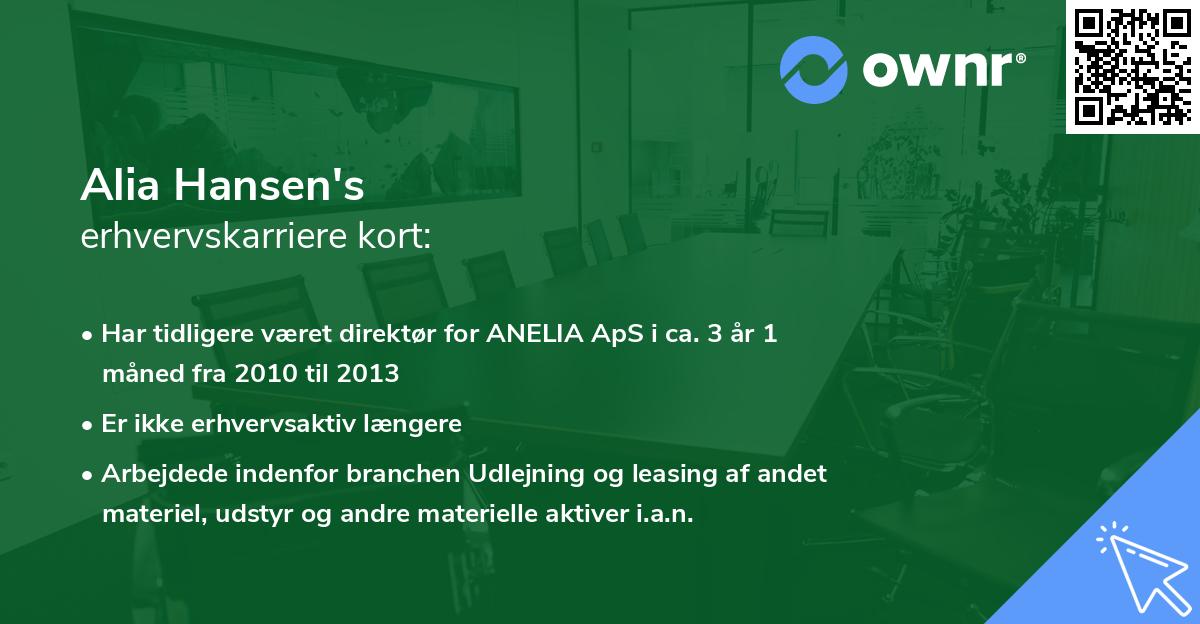 Alia Hansen's erhvervskarriere kort
