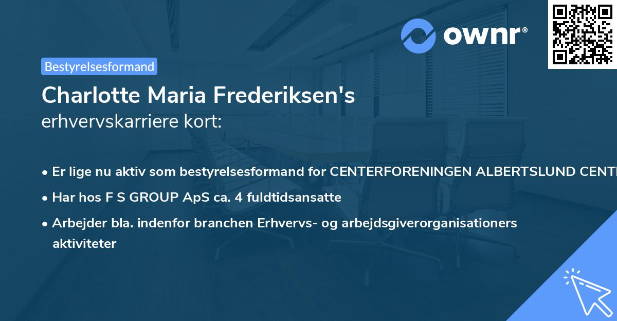 Charlotte Maria Frederiksen's erhvervskarriere kort