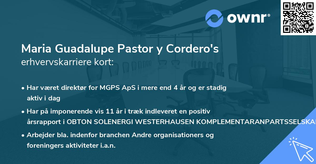Maria Guadalupe Pastor y Cordero's erhvervskarriere kort