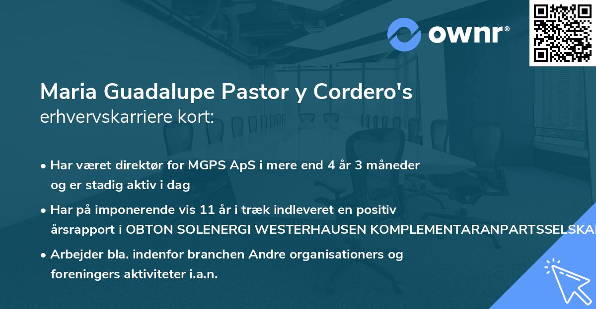 Maria Guadalupe Pastor y Cordero's erhvervskarriere kort