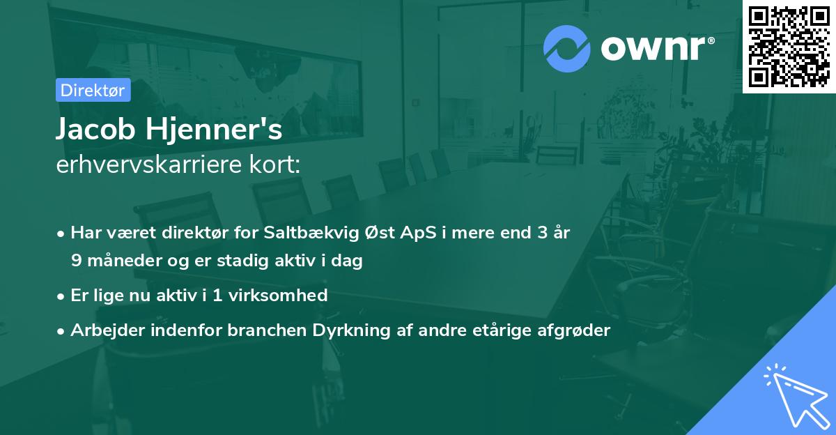 Jacob Hjenner's erhvervskarriere kort