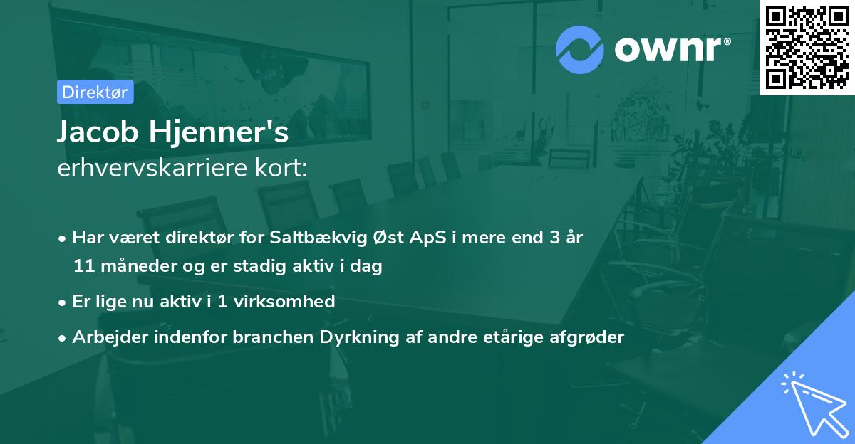 Jacob Hjenner's erhvervskarriere kort