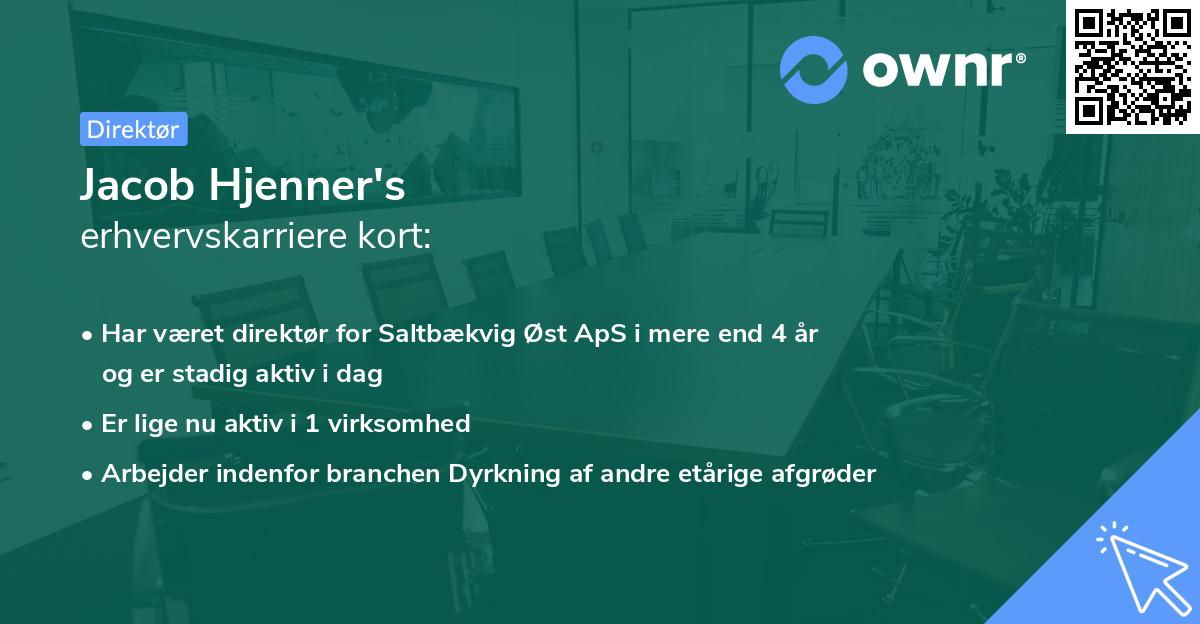 Jacob Hjenner's erhvervskarriere kort