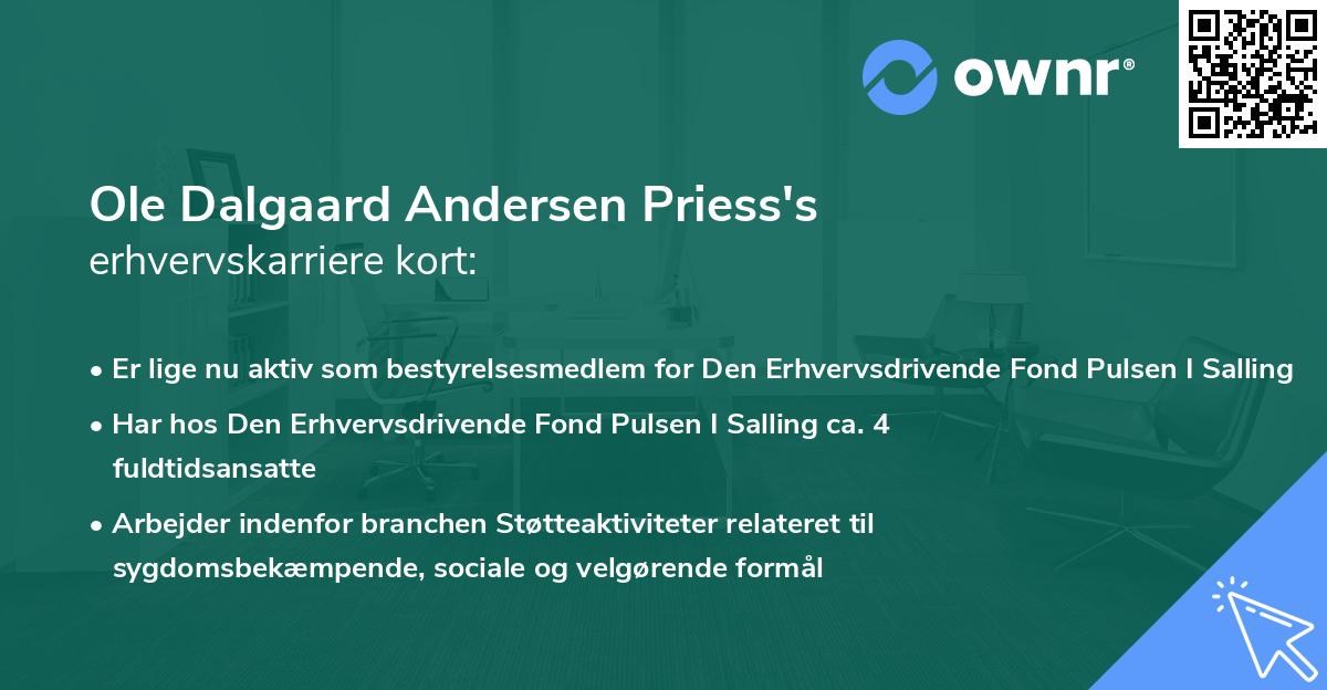 Ole Dalgaard Andersen Priess's erhvervskarriere kort