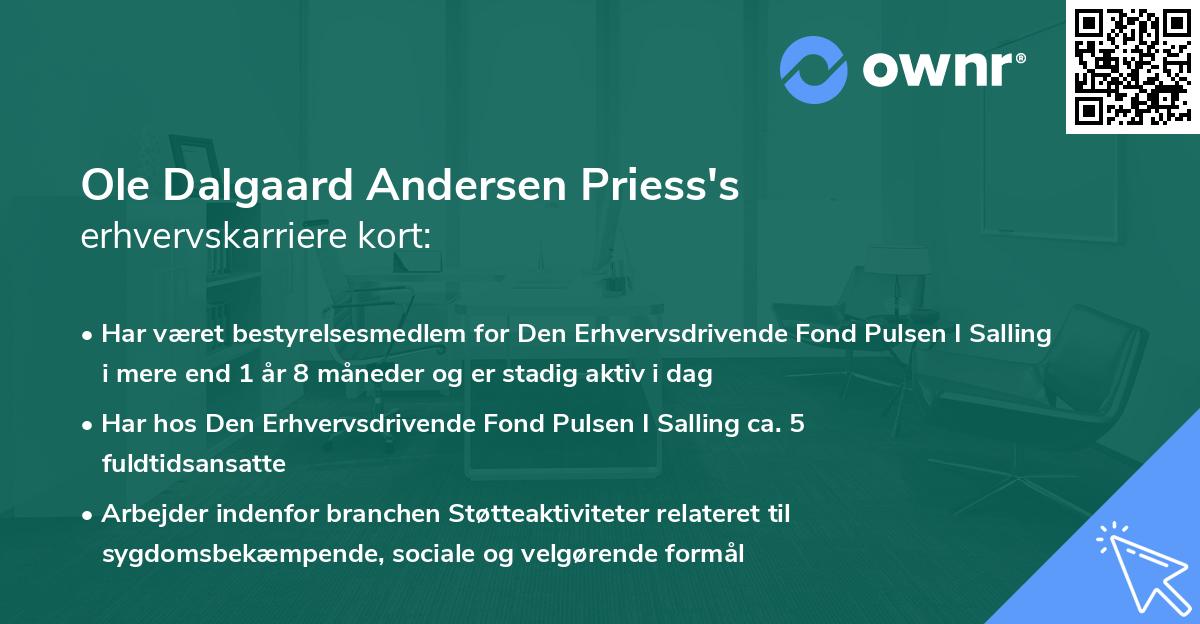 Ole Dalgaard Andersen Priess's erhvervskarriere kort