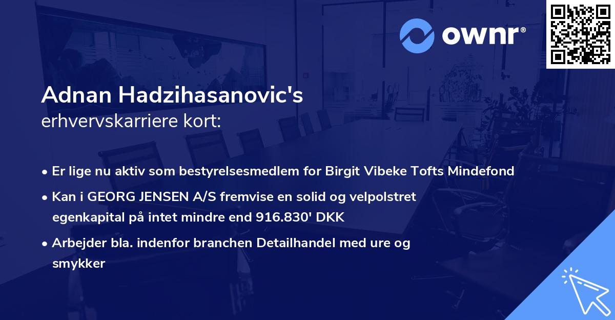 Adnan Hadzihasanovic's erhvervskarriere kort