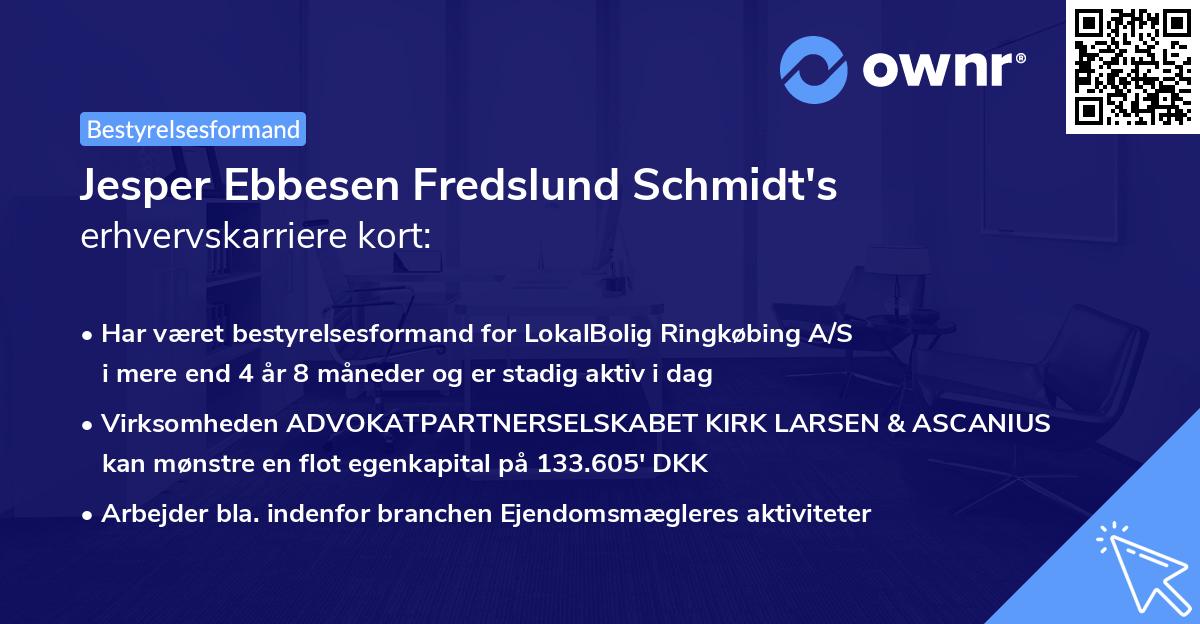 Jesper Ebbesen Fredslund Schmidt's erhvervskarriere kort