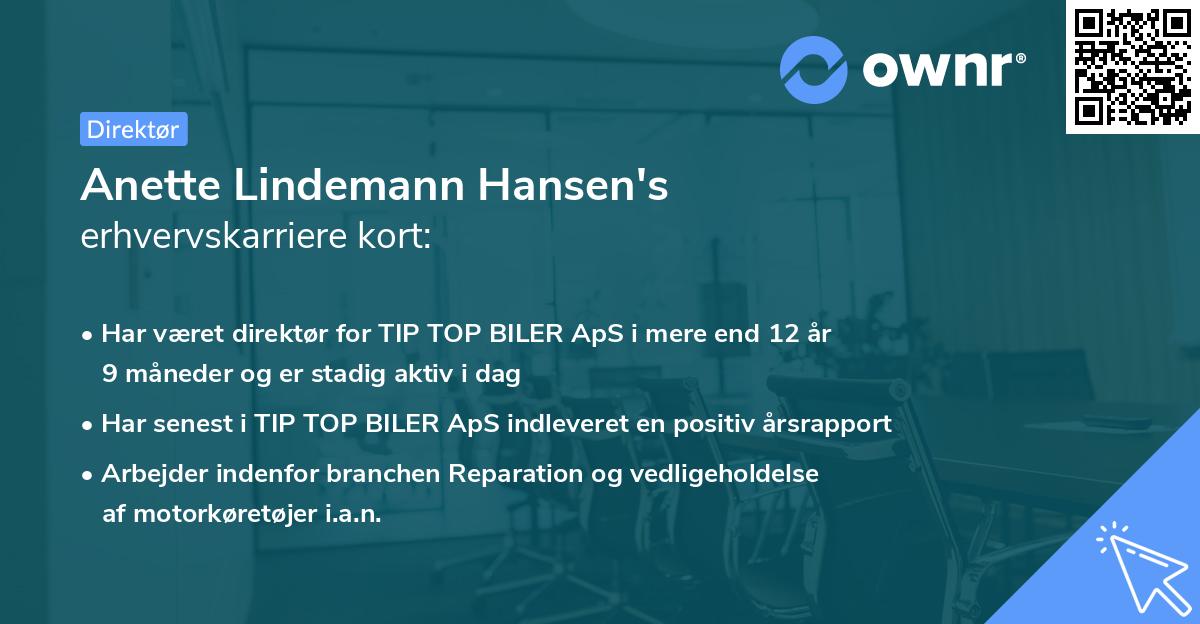 Anette Lindemann Hansen's erhvervskarriere kort