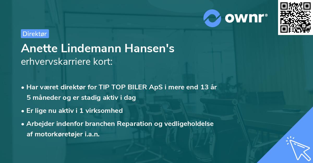 Anette Lindemann Hansen's erhvervskarriere kort